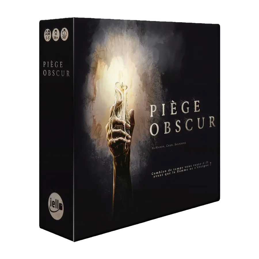 Box of the horror board game Piège Obscur (The Night Cage): a hand holding a candle in the dark