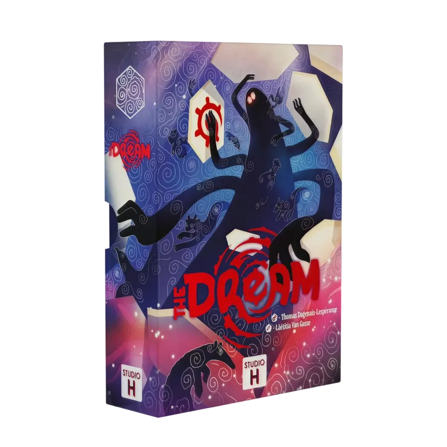 Box of the board game The Dream: a nightmarish shadow surrounded by tiles